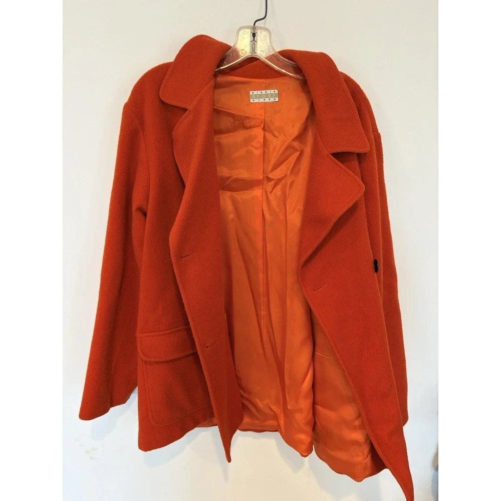 VTG Sigrid Olsen Sport Wool Blend Peacoat Jacket Orange Women's Oversize L XL